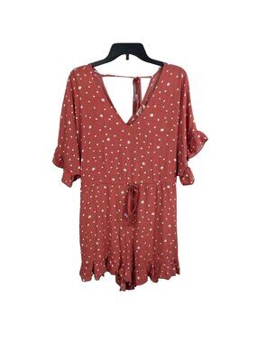 Allie Rose Polka Dot Ruffle Hem Romper With Tie Back & Short Sleeves - Size S